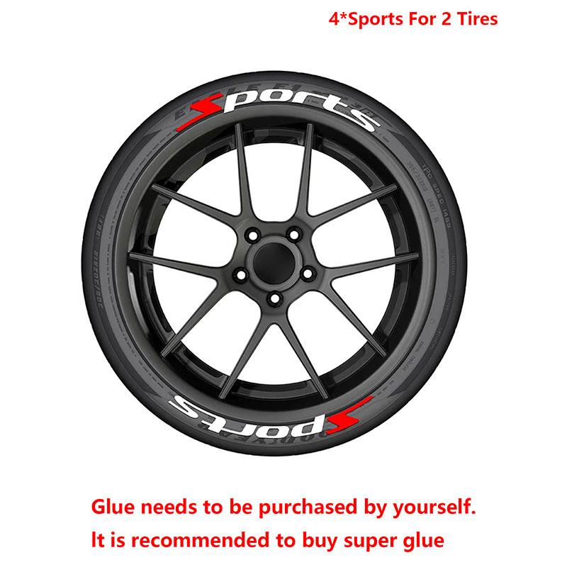 4pcs/Pack Sports Tire Letter Sticker, Tire Modification Decorative Letter Stickers Car Auto Accessories For Car Motorcycle (glue and accessories not included), Wheel Decal, Rim Decals