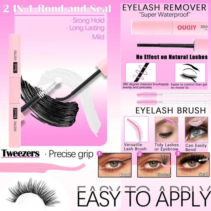 10 Style Mix Kit Manga Volume Spiky 40D/60D/80D/100D with Bottom Eyelash Extensions Kit D Curl Wispy 5-18mm Individual DIY lashes Clusters Kit with lash Bond and Seal, remover, lash curler, lash care products DIY Eyelashes Kit #TOP PICKS