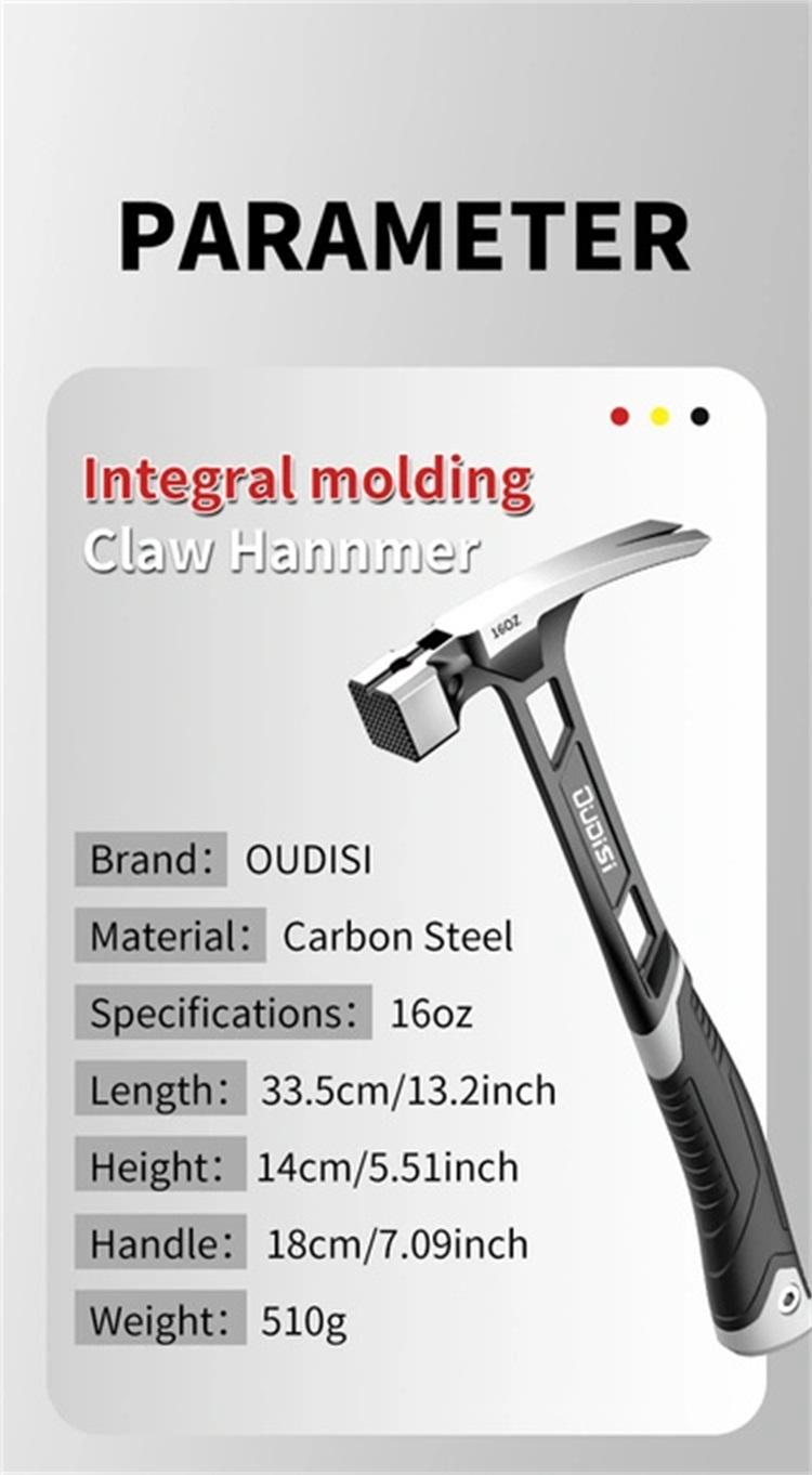 Heavy-Duty One-Piece Claw Hammer, Multi-Functional Claw Hammer Features shock-absorbing nylon handle and non-slip grip High-carbon steel construction with smooth finish Ideal for demolition, Stocking Stuffers,Him Dad Birthday Gift, Clawhammer, Hand Tools