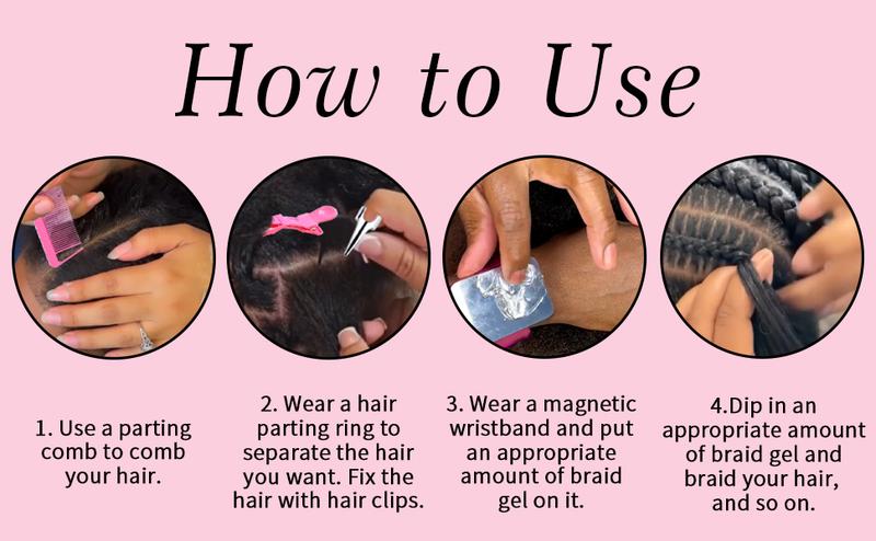 Braiding Tools Kit for Professional Hair Braiding Parting Comb Finger Comb Wristband Clips Braid Gel for Neat Stitch Braids  Haircare Heatless