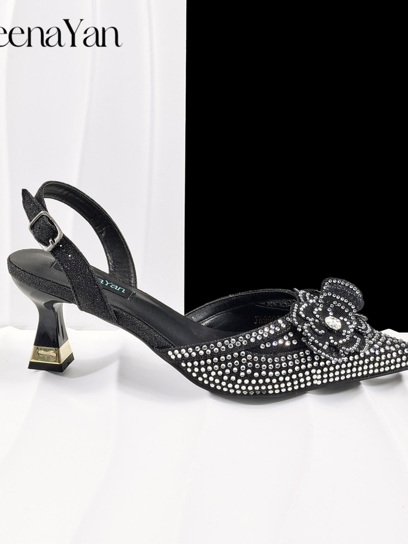 2026 Elegant Silver Pointed-Toe High Heels Shoes with Diamond Accents & Matching Bag - Ideal for Party Elegance