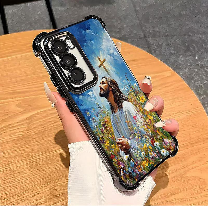 Jesus Clear Protective Four Comers Air Cushion Anti-drop CellPhone Case Clear BracketPhone Case For SAMSUNG GALAXY S22 S23 S24 FE ULTRA PLUS Four Corners Cases #SMYS5