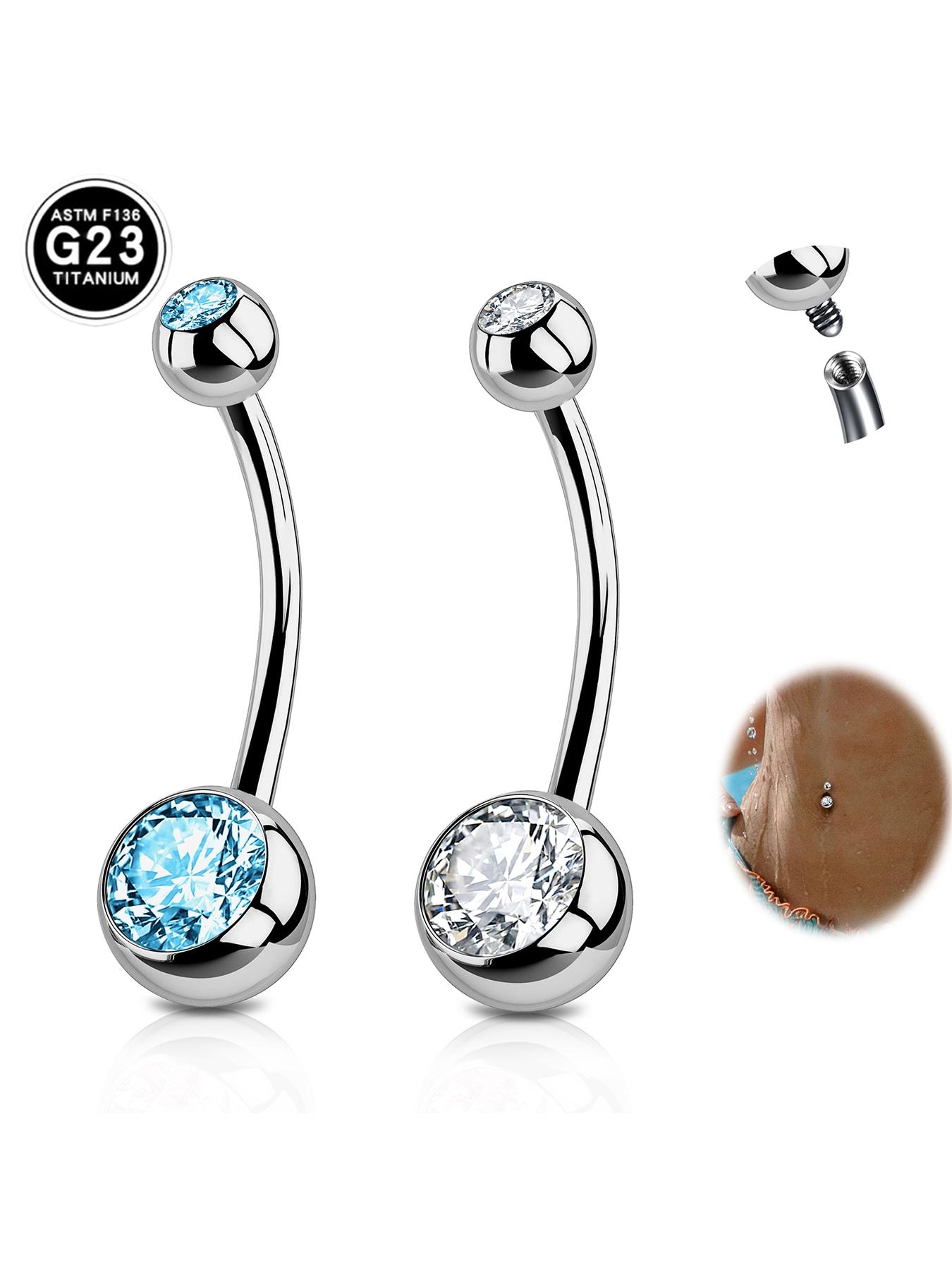 2pcs 14G G23 Titanium Belly Button Ring, Navel Piercing Long Belly Bar Belly Button Piercing 6-16mm Belly Rings for Women suitable for Daily Holiday Beach Vacation Engagement Glamorous Music Festival Carnival Coachella Season Wor