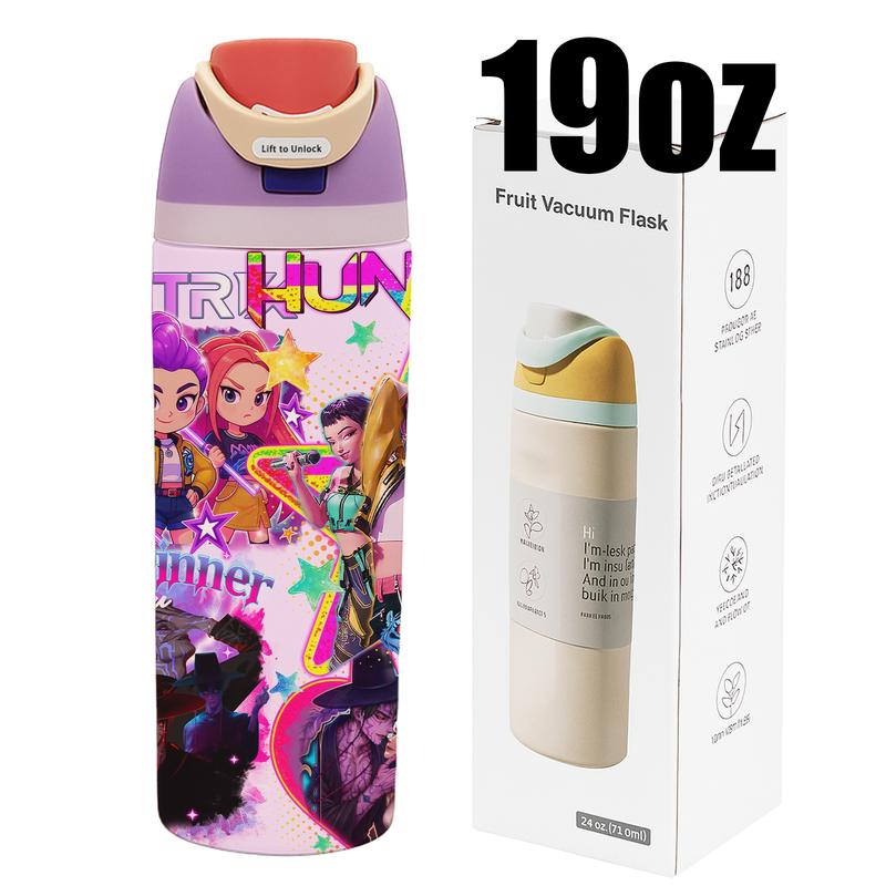 AuraCup 1pc 19/24/32oz KPop Demon Hunters Stainless Steel Tumbler, Anime Boys Comic Print, with Lid and Straw, Keep Hot 12H / Ice Drinks 24H, Great for Travel, Office, Unique Gift for music Lovers, KPop Demon Hunters, Fun Gift for Teens or Pop Culture Fan