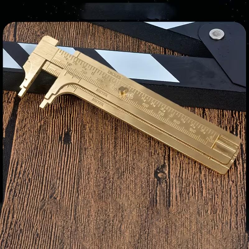 Mini Vernier Caliper 100mm, Brass Pocket Size, Dual Scale, Copper Material, Metric & Imperial Measurements, Portable Precision Tool