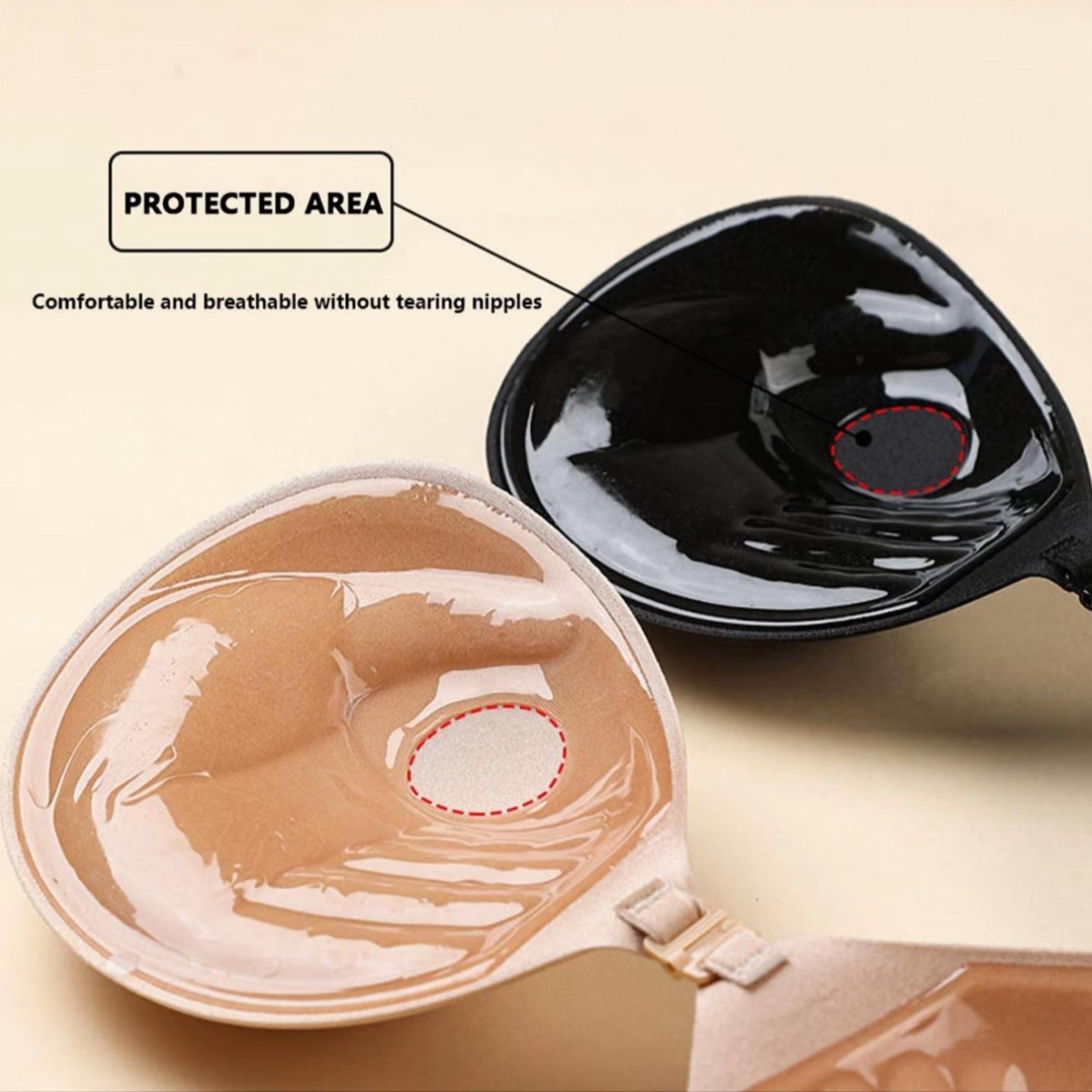 2 Pairs Front Buckle Push Up Invisible Adhesive Bra, Strong Adhesive Anti Slip Gathering Bust Lifter Strapless Nipple Covers Black & Nude For Wedding Party Evening Dress Daily Outfit Front Pushup Non Slip Bra
