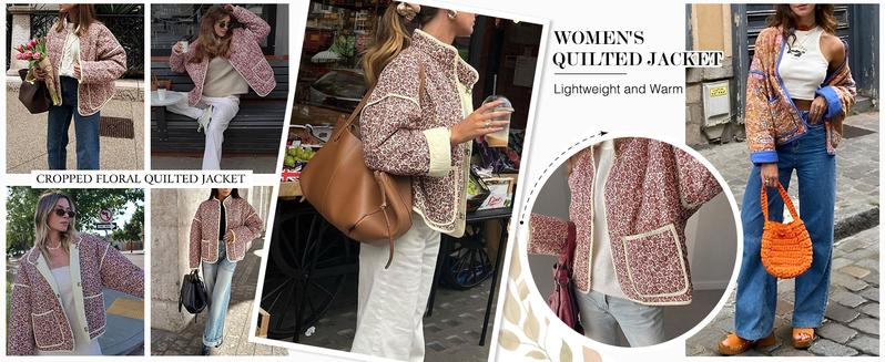 UANEO Women's Vintage Y2K Cropped Floral Quilted Jacket Printed Casual Lightweight Open Front Padded Puffer Coat | TikTokShopBlackFriday Christmas