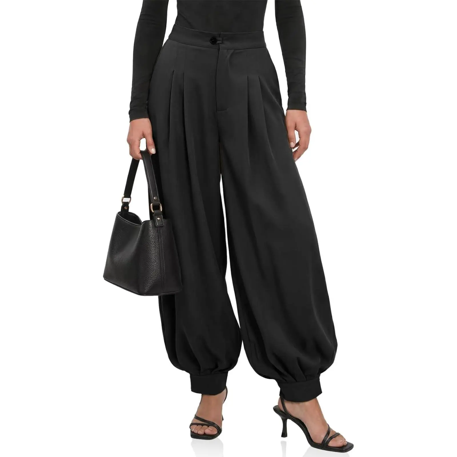 Cicy Bell Women's Striped Dress Pants Balloon Pleated Wide Leg Trousers | Business Casual, Loose Fit, Side Pockets, Work Office, Harem Trousers, High Waisted