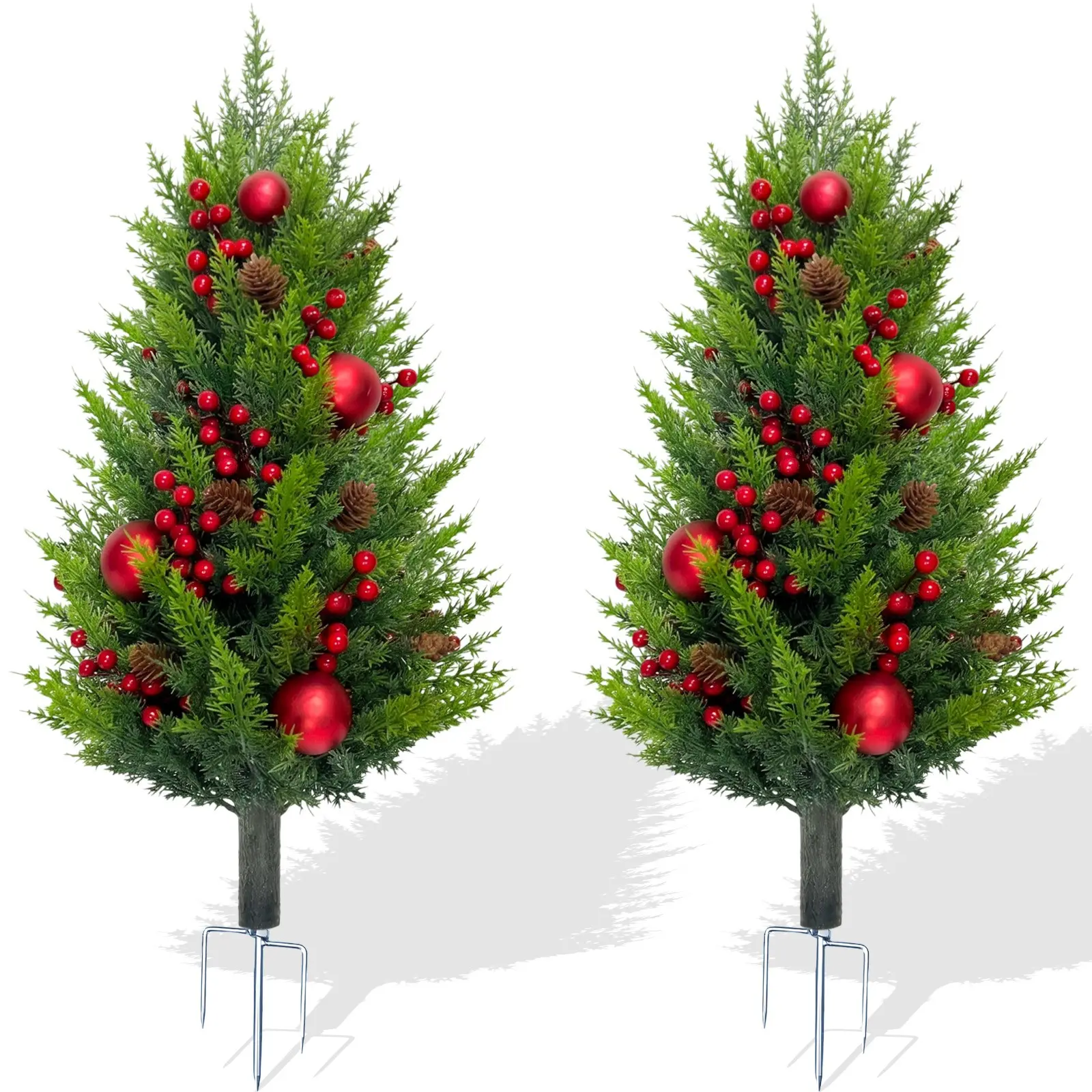 2-Pack Artificial Christmas Trees, 38-Inch Cone Shape, UV-Resistant, Easy Install, Ornaments, Indoor/outdoor Decor, Front Yard, Garden, Porch, Lawn
