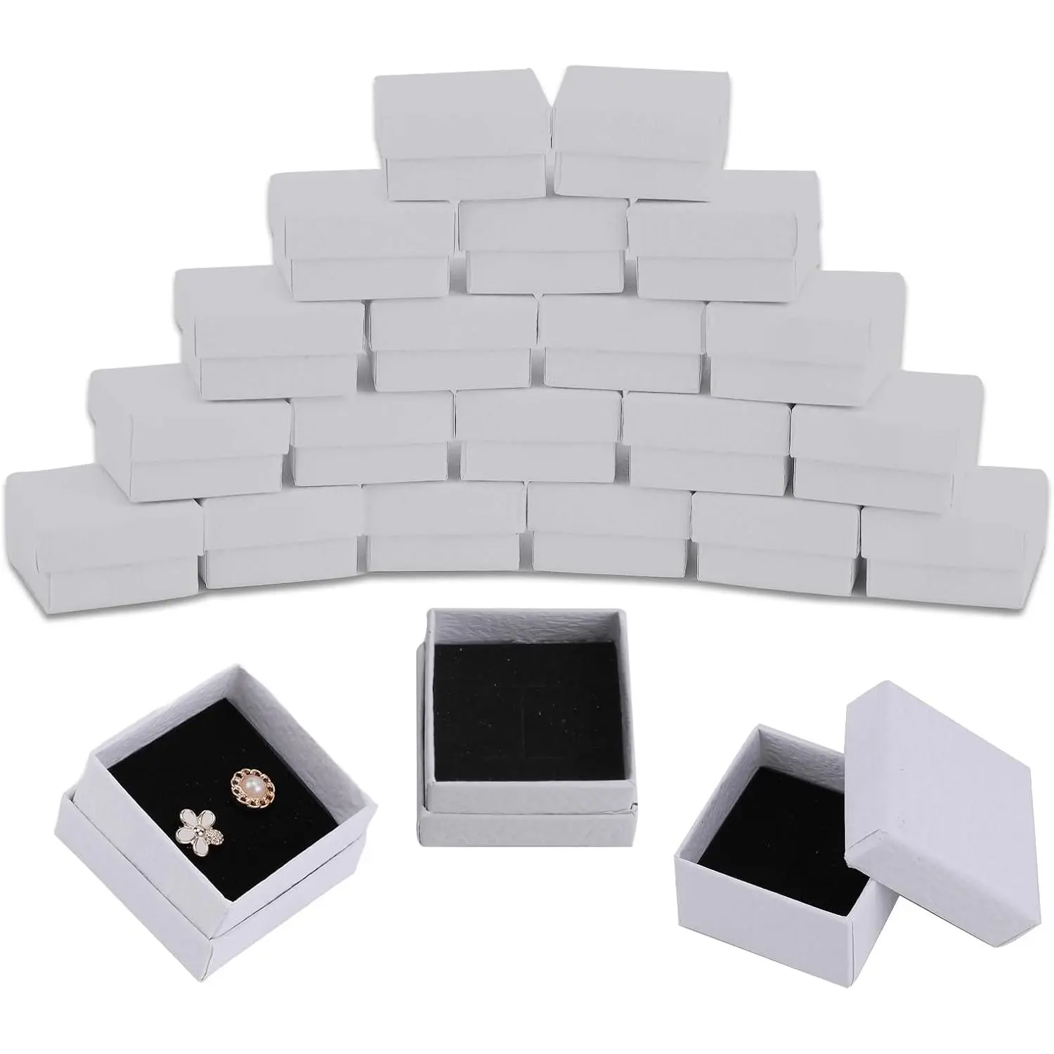 20 Pack Cardboard  Boxes, 2x2x1.2Inch   Boxes Bulk Cardboard Ring Square Earring Box with  for Selling Weddings Valentine Birthday Business (White)