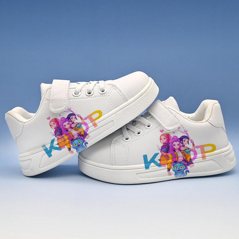 Girls' Cartoon Print Polyester Velcro Sneakers - Gradient Pink-White Low-Top Outdoors Casual Skate Shoes, Lightweight Non-Slip Children's Daily Sports Footwear