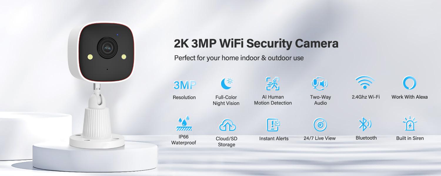 Indoor WiFi Monitoring Camera - Wireless WiFi Camera, 2.4G/5G Dual-Band, Full HD, AI Motion Detection, Sound Alert, 2-Way Audio, Night Vision, Cloud/Micro SD Storage, Wall Mount, Alexa/Google Home Compatible for Home Surveillance, Baby Monitor