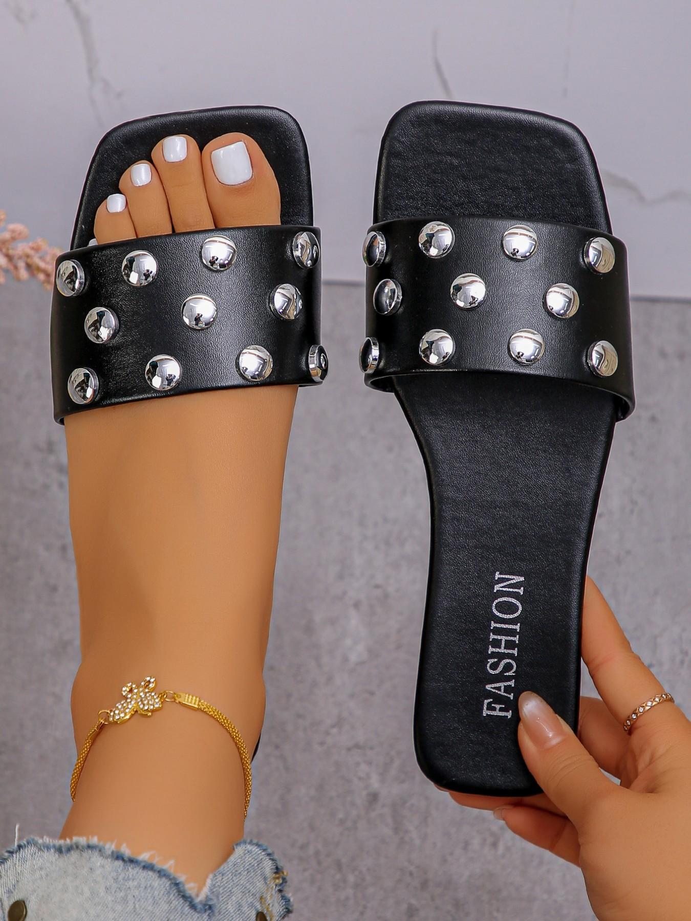 Beautiful Metal Stud Decorated Sandals, Summer Fairy Vibes, PU Leather Upper, Rubber Sole, Fashionable Less Than Ankle Height