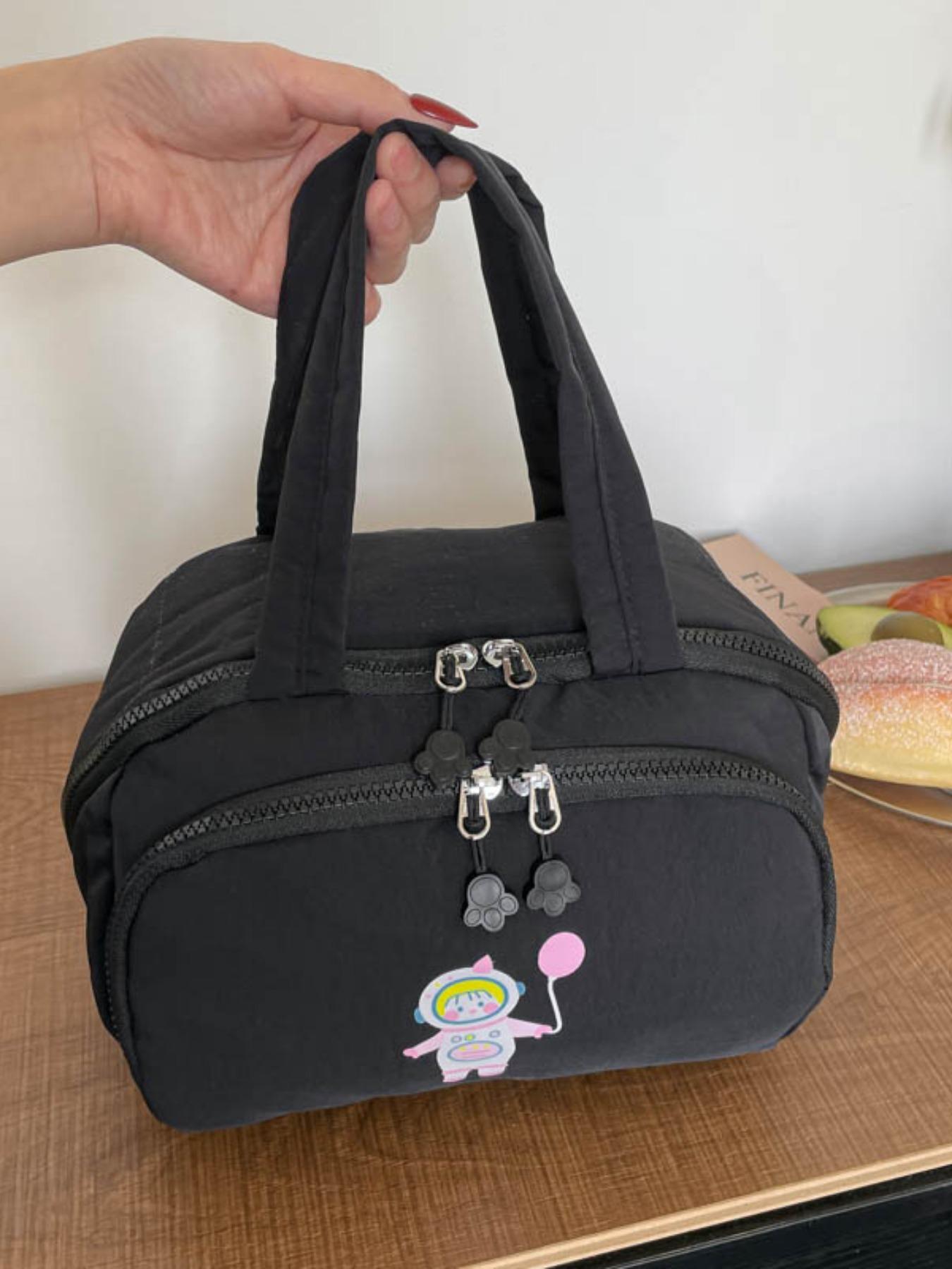 Cute Astronaut Print Multi-Compartment Makeup Bag, Waterproof Nylon Material, Travel Portable Cosmetic Organizer, Handbag with Multiple Pockets