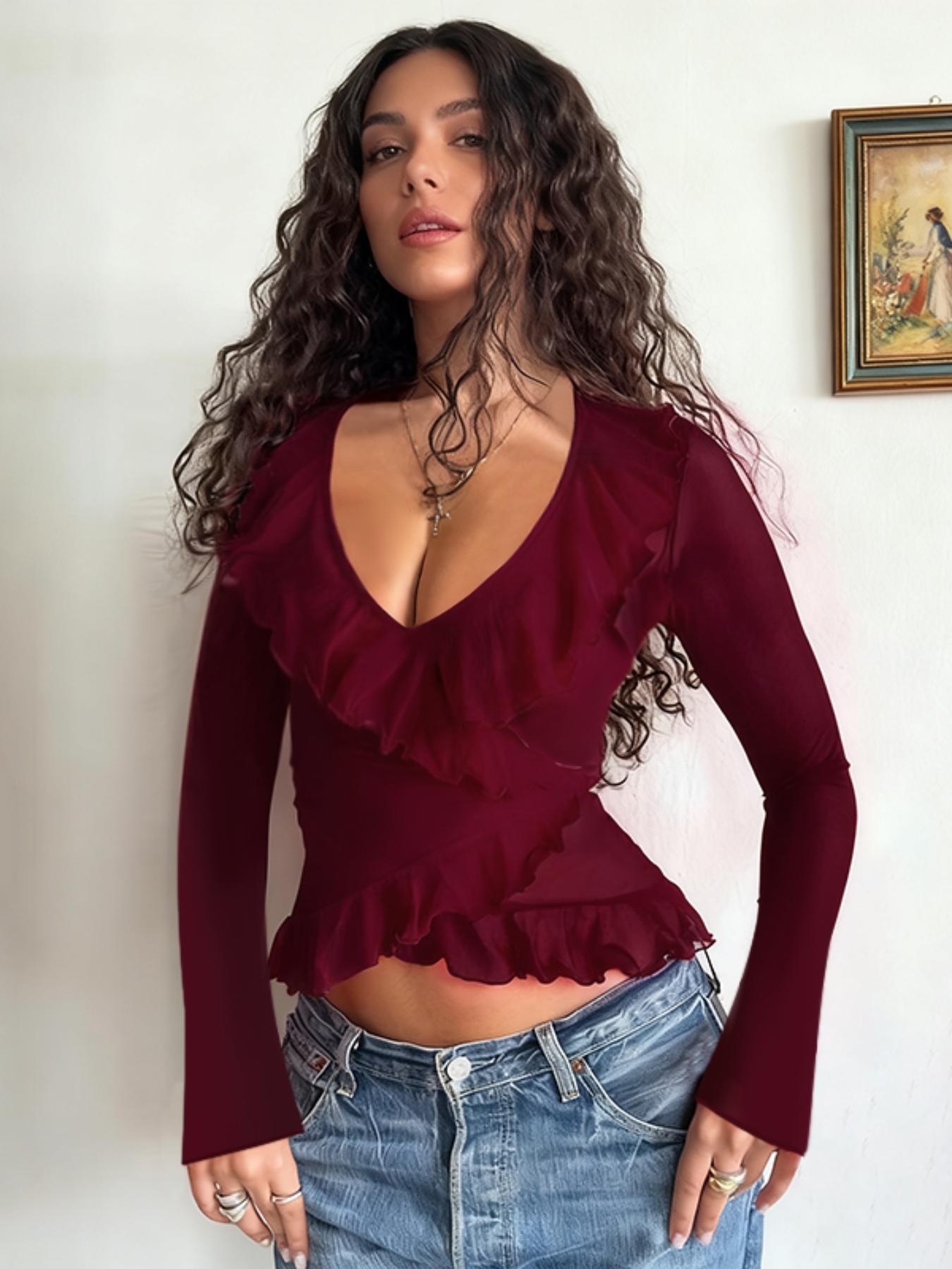 Elegant Ruffle Tie Long Sleeve Top, Women's Fashionable Blouse, Perfect for Casual and Formal Wear, Comfortable and Stylish