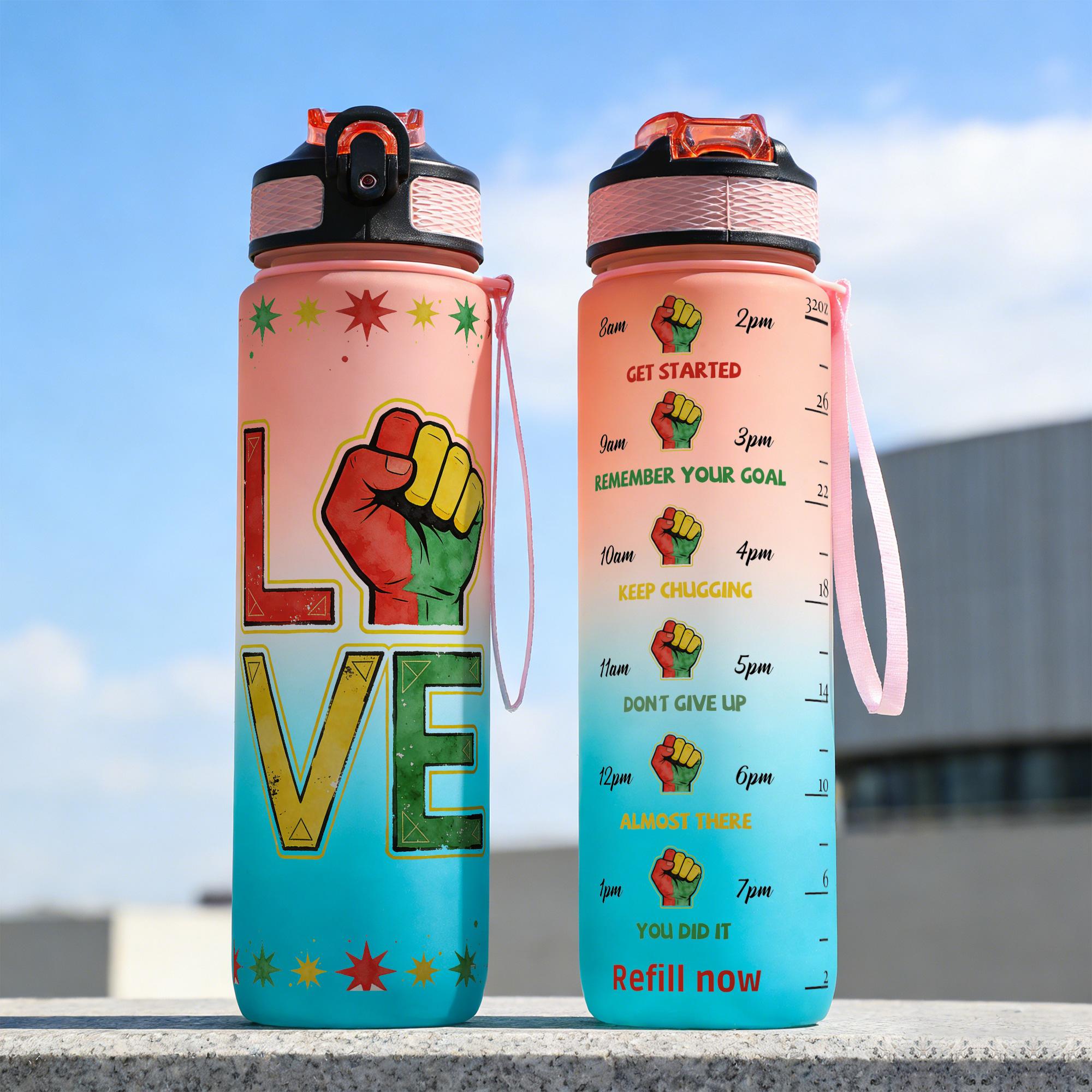 1pc,32oz Water Bottle Black Fist Love Design Durable  Leak-Proof 1000ml Time Marker Water Bottle - Shatter-Resistant for Sports, Fitness, Hiking & Outdoor Travel - Large Capacity, Ideal Gift