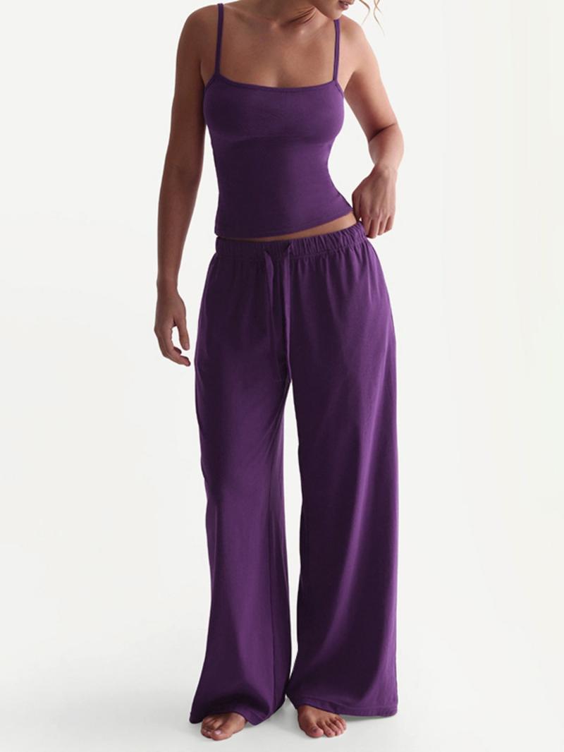 Two-Piece Set Women's Solid Color Cami Top & Pants, Casual Sleeveless Top & Pants for Daily Wear, Ladies Summer Clothes, Soft Set