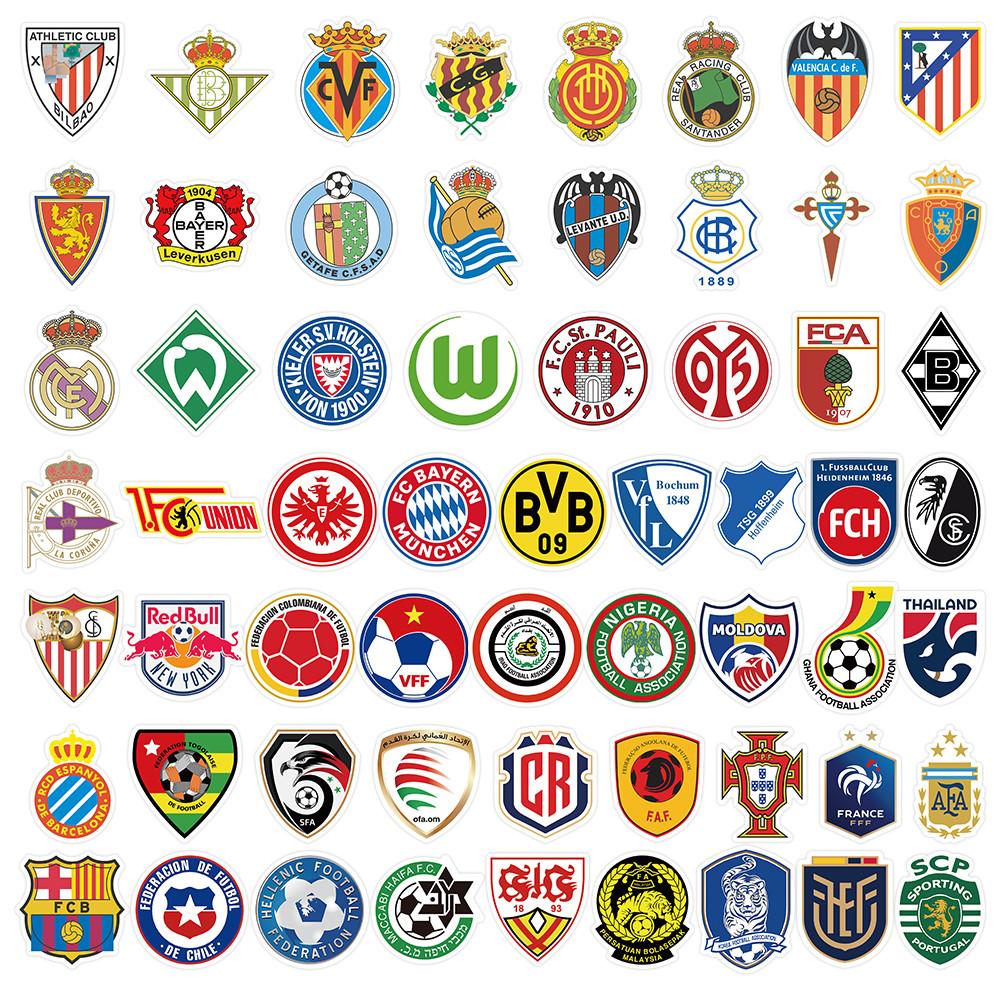 60 Sheets Football Team Logo Stickers, Sports Soccer Club Decals for Phone Case Laptop Water Bottle Decor