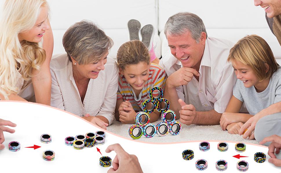 3pc-Colorful Magnetic Fidget Rings Set, Pocket-Size Colorful Spinner Stress Relief Toys for ADHD Anxiety Therapy, No Oil or Maintenance Needed, Great Gift for Teens Kids Easter Basket Stuffers