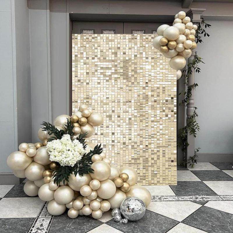 Sequin Backdrop, 12/24 Panels Square Sequin Shimmer Backdrop, Photo Backdrops for Birthday, Anniversary, Wedding, Graduation & Bachelorette Party Decoration, without Balloons, Wall Hanging Backdrop, Lightweight