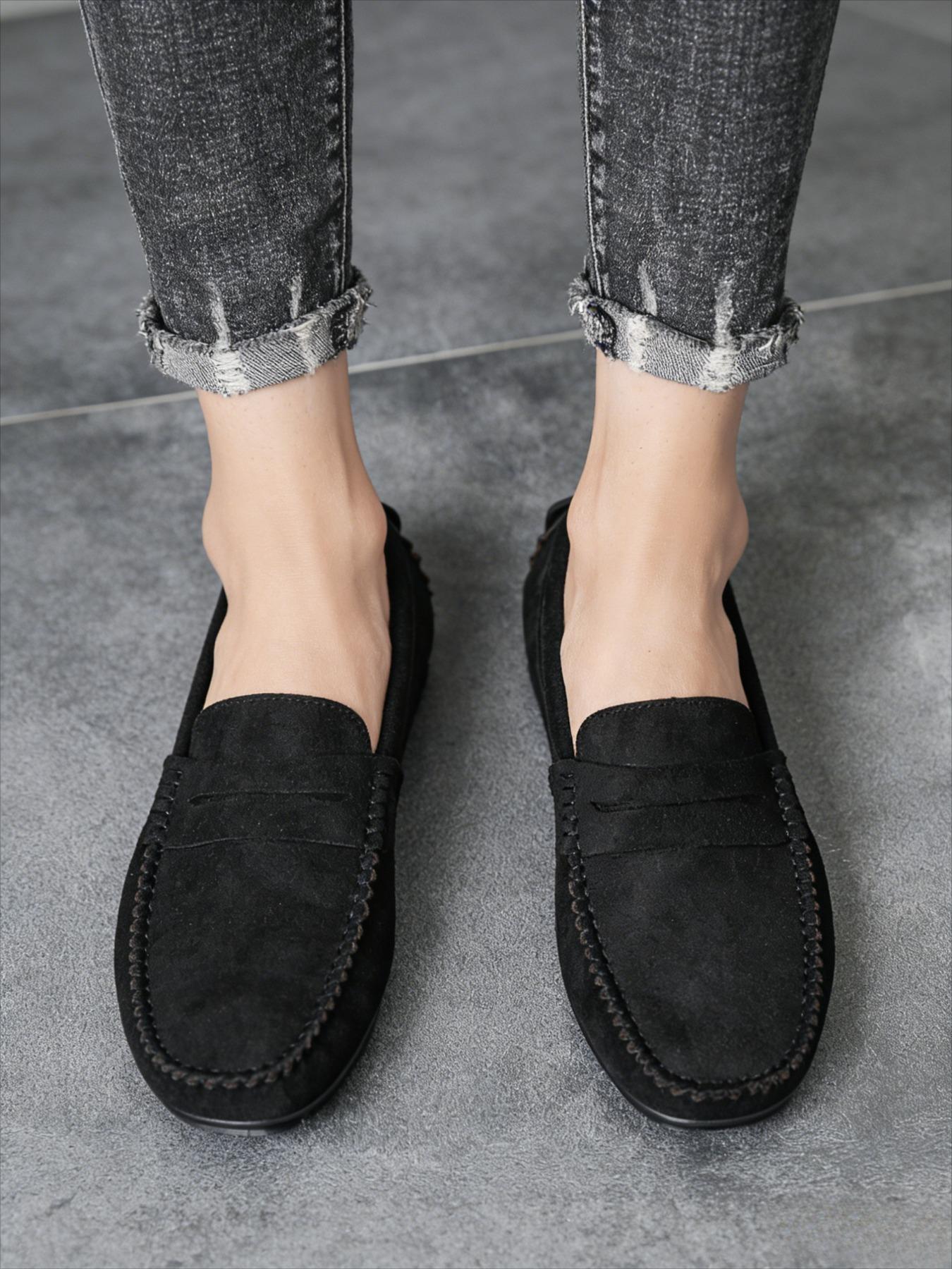 2026 Four-Season Minimalist Fashion Solid-Color Loafers Men's Casual Shoes Comfortable Elegant Suede Flat-Heel Slip-On Loafers, Moccasins, Casual Business Shoes, Suitable for Formal Occasions and Casual Wear