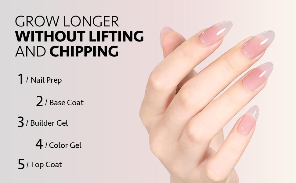 GAOY Builder Gel Set for Nails, Milky White Pink Nude Sheer Jelly Nail Strengthener, Soak Off Nail Extension Hard Gel, Rose Jelly, Base Coat Top Coat Needed Uv Manicure nails