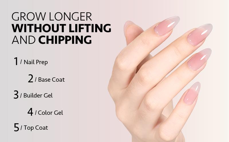 GAOY Builder Gel Set for Nails, Milky White Pink Nude Sheer Jelly Nail Strengthener, Soak Off Nail Extension Hard Gel, Rose Jelly, Base Coat Top Coat Needed Uv Manicure nails