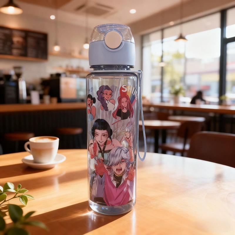 K-Pop Ghost Hunter Theme Totem Water Bottle, Reusable Hard Plastic with Lid and Straw, 700ML Eco-Friendly Alternative, Perfect for School and Travel
