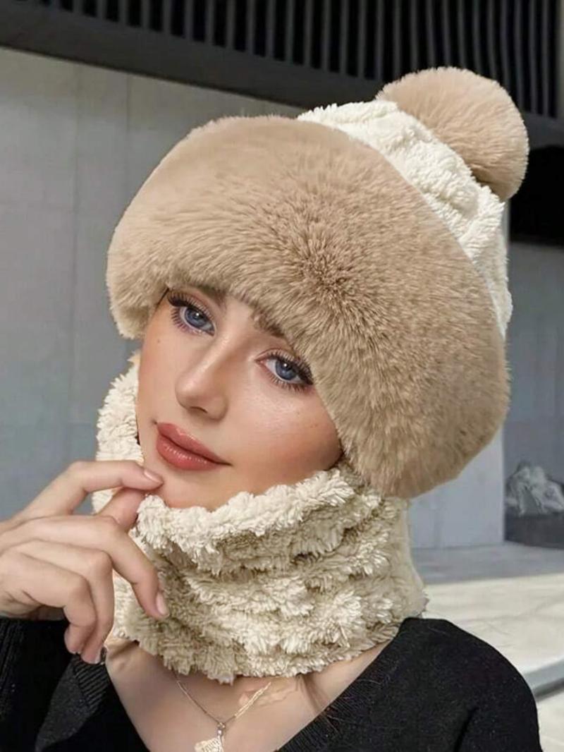 Fashion Striped Hat Scarf Combo, Fleece Lined Thick Windproof Cold-Resistant, Outdoor Hooded Mask for Cycling, Fall & Winter Unisex