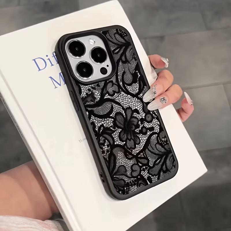 Innovative Lace Edge Phone Case, Lychee Texture Full Coverage Soft Shell, Compatible with Apple Models 11-17 Pro/pro Max