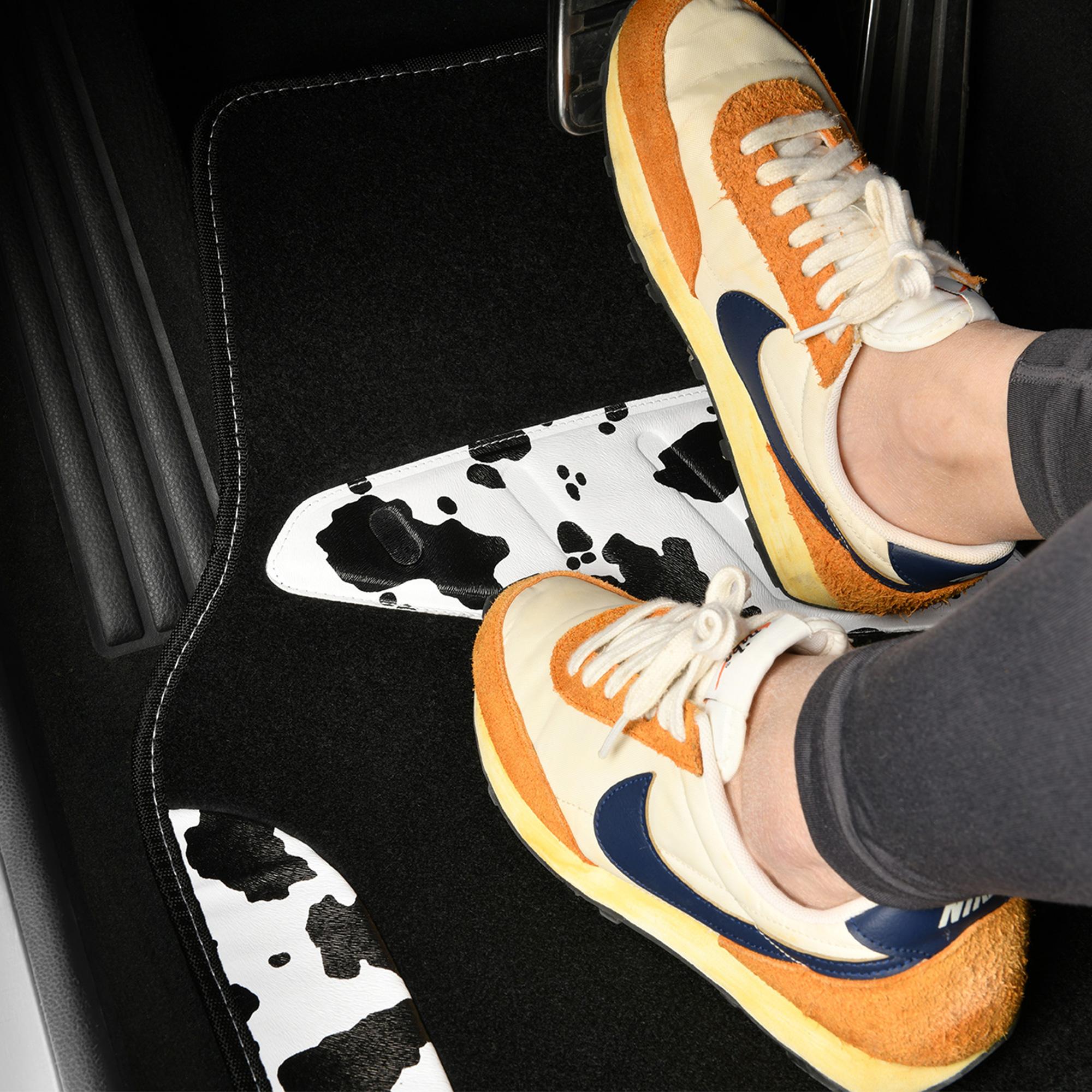 CAR PASS Waterproof Universal Fit Car Floor Mats, Cow Print Car Mats Fit for SUV,Vans,sedans, Trucks,Heel Backing,Cute Women Girly Funny Black White