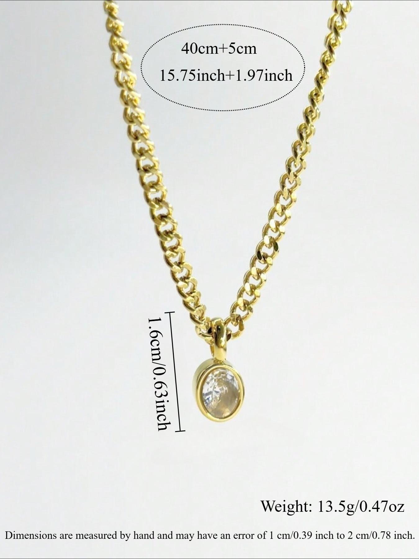 French Minimalist Fashion Elegant Oval Zircon Pendant Stainless Steel Necklace, Stylish Versatile Women's Daily Commute Jewelry Rhinestones Pendant Necklace