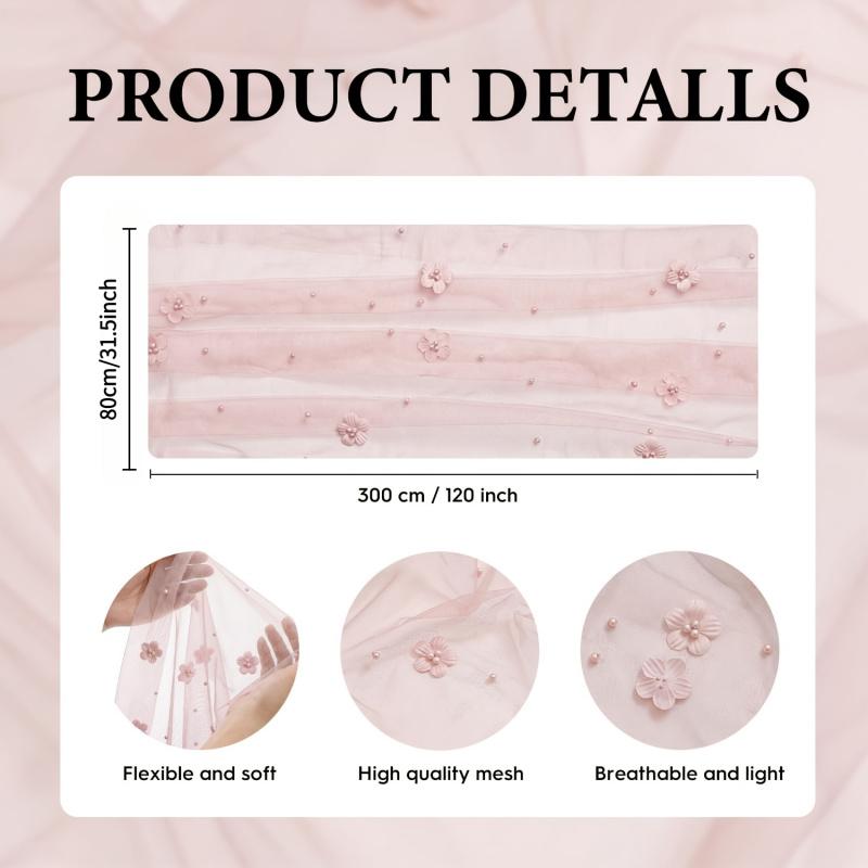 New 3D Pearl Flower Sheer Table Runner, Tulle Mesh Table Flag for Party Decor, Ideal for Seasonal Dining, Weddings, Birthdays & Bridal Showers, Perfect for Home Party Decoration