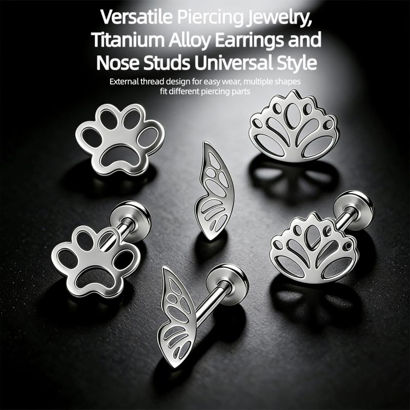 Titanium alloy anti allergic puncture jewelry, cute cat claws, butterfly external thread, lip studs, ear studs, nose studs, suitable for different puncture sites, unisex, birthday, Valentine's Day, Mother's Day, Christmas, Halloween gifts
