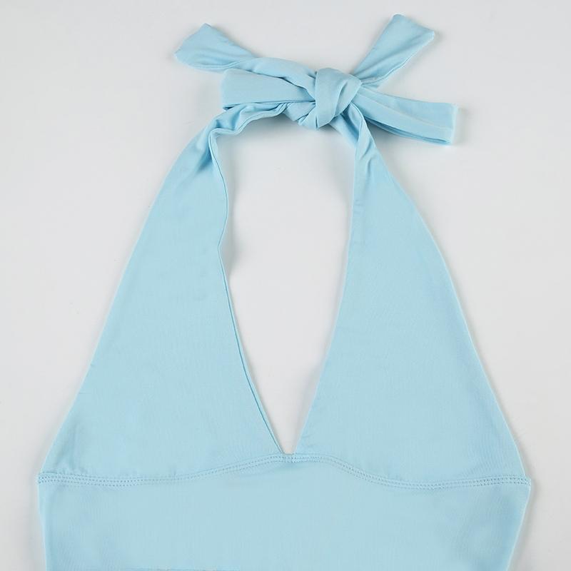 Women's Plain Halter Neck Top, Casual Fitted Sleeveless Top for Summer, Women's Clothing for Daily Wear