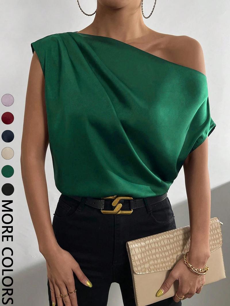 Women's Plain Blouse, Chic Casual One Shoulder Top for Daily Wear, Ladies Clothes for All Seasons