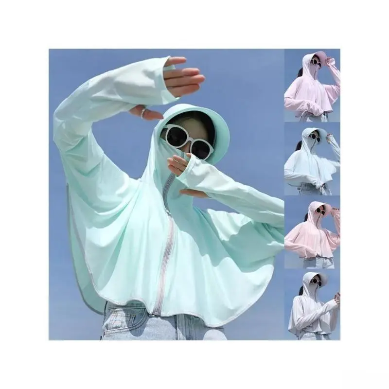 Women's UPF Sun Protection Hoodie, Breathable Batwing Cape Shirt with Long Sleeves, Full Face Shield & Thumb Holes for Hiking, Uv Protection, Cooling Fabric, Outdoor Sports, Cape Sleeve, Thumb Hole Sleeves