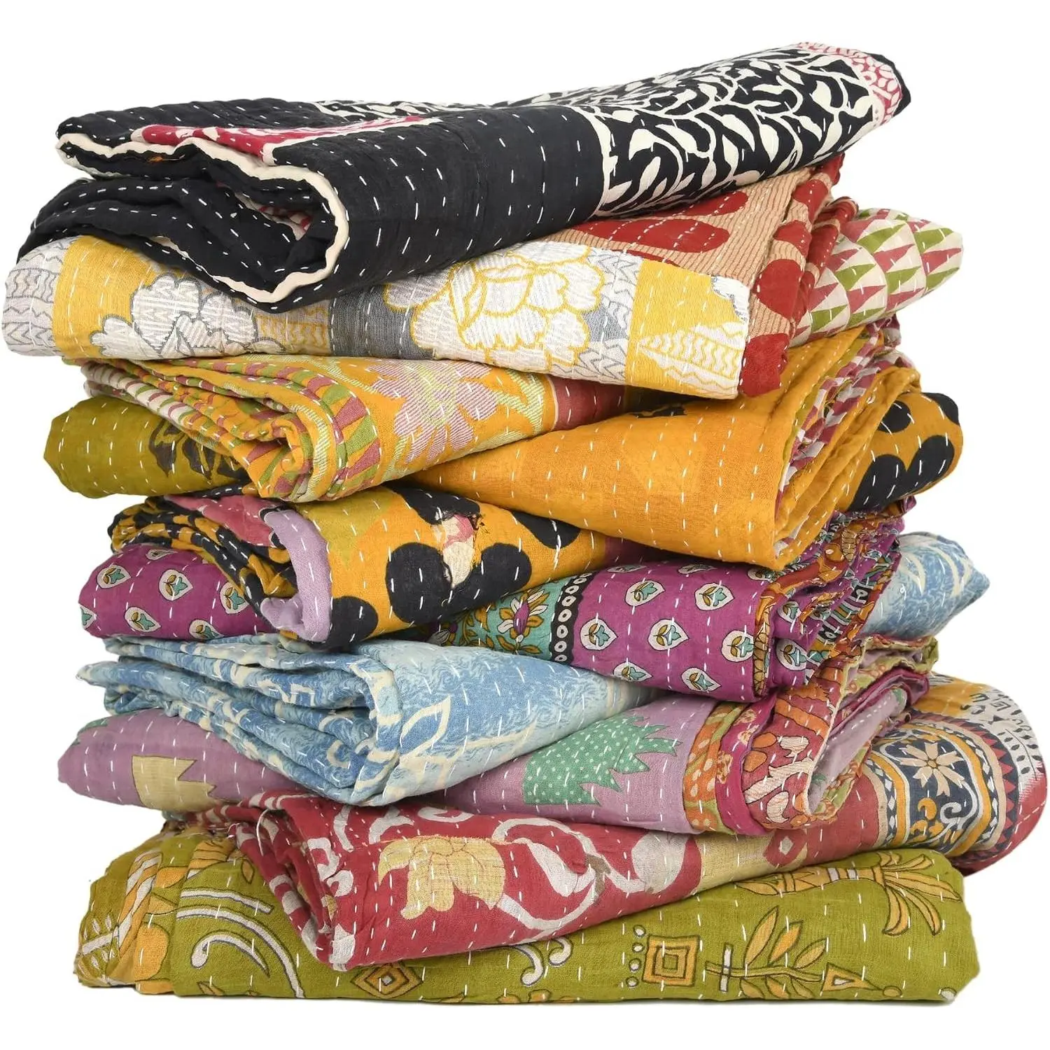 2 Pcs Whole Sale Tribal Kantha Quilts Mix Lot Vintage Cotton Bed Cover Old Assorted Patches Rally