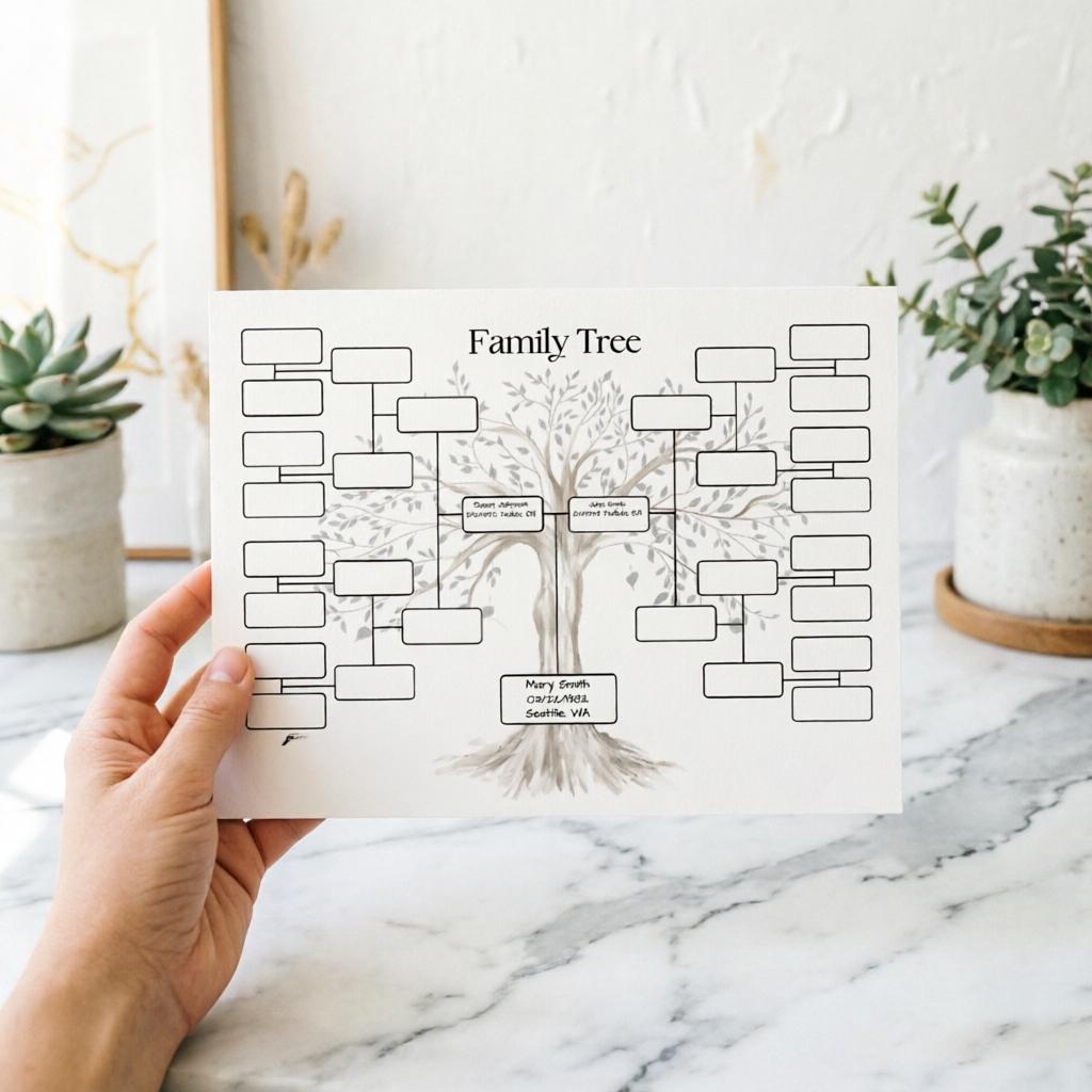5 Sheets Watercolor Tree Design Family Tree Chart, Genealogy Record Template, Multi-Generation Family History Research, Memorial Gift Decorative Art