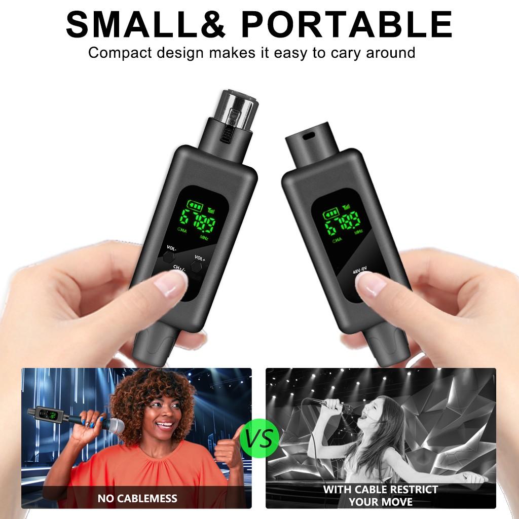 Wireless Microphone System, XLR Transmitter and Receiver, 164ft Range, 48v Phantom Power, Compatible with Dynamic/capacitor Mics, Guitar/bass, Audio Mixer, Pa System