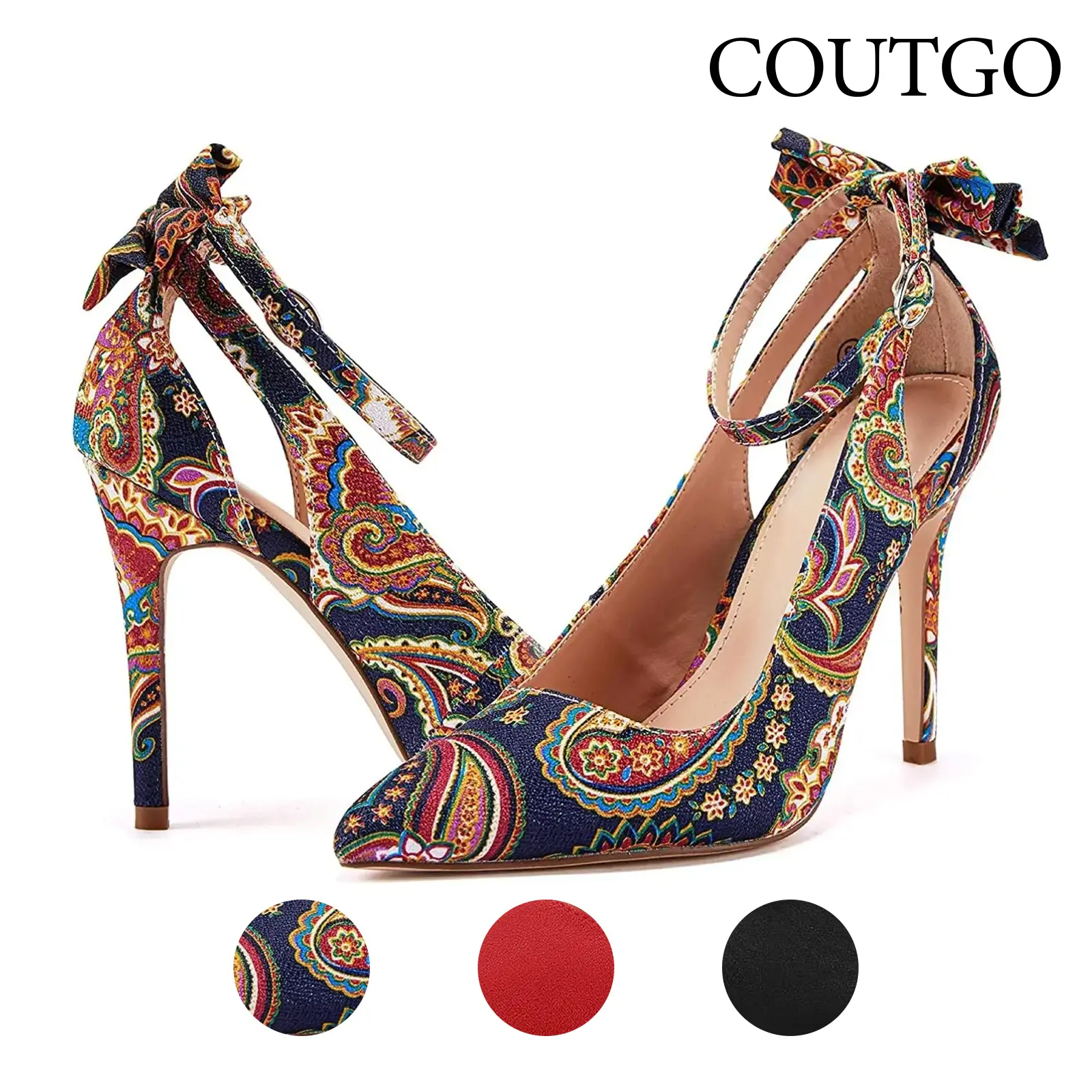 Coutgo Women's Pointed Toe High Heels Ankle Strap D'Orsay Pumps Shoes Bow Wedding Bowtie Back Dress Sandals tiktokshopbacktoschool
