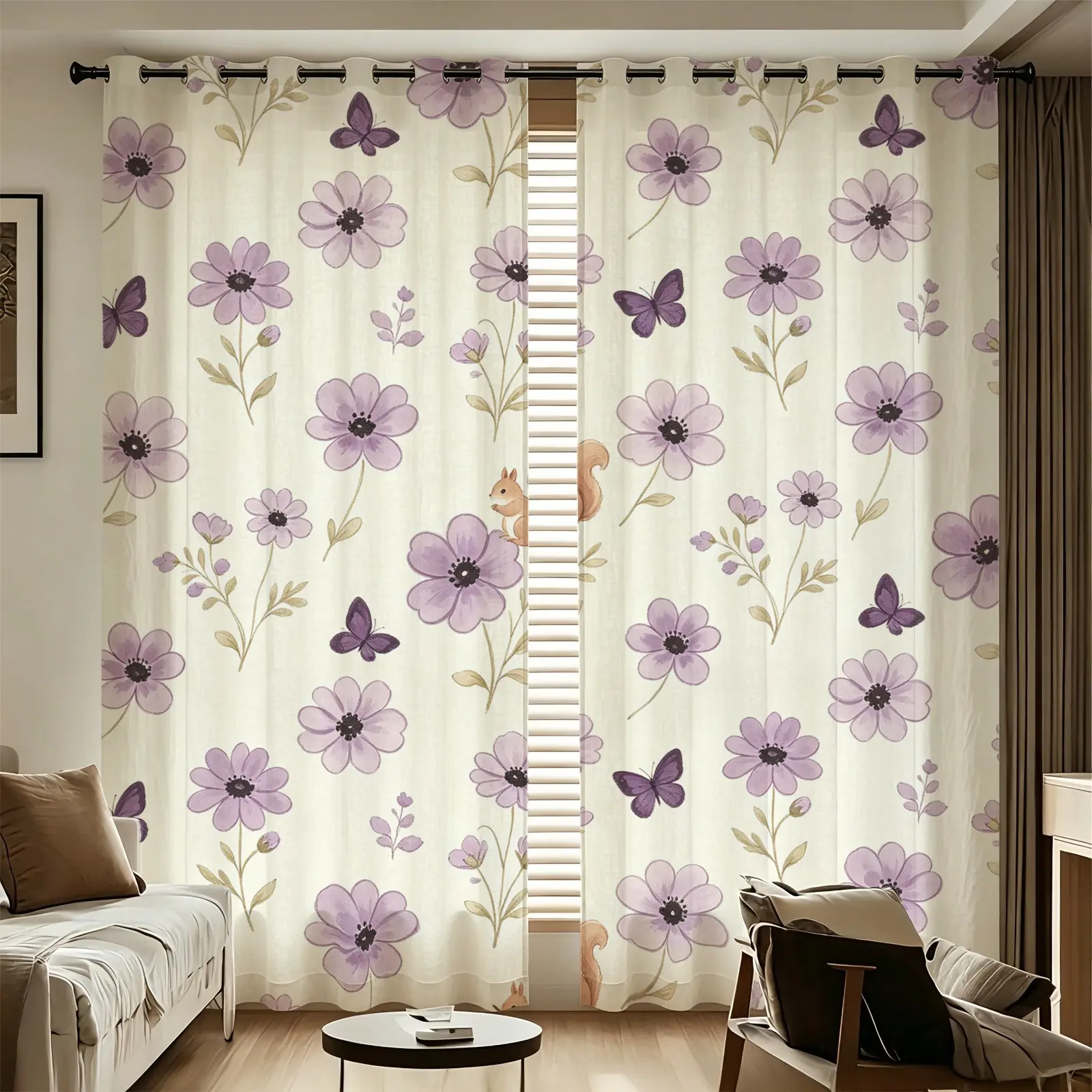 2-Pack Gentle Healing Floral & Cute Animal Curtains, 85% Blackout Thermal Insulation Drapery Fabric, Easy to Install and Maintain, Versatile for All Scenes, Home Atmosphere Soft Decoration