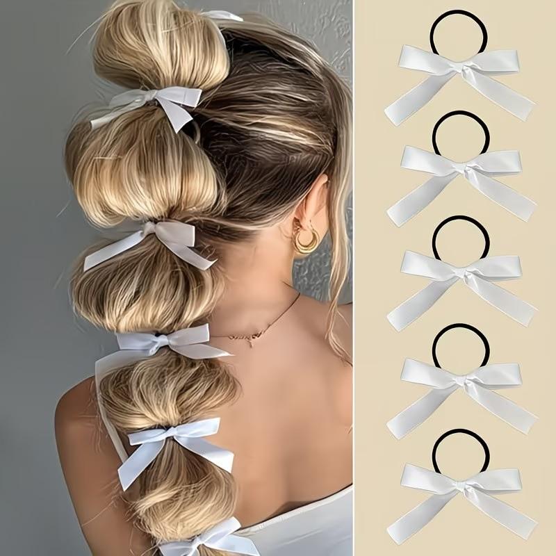 Women's Simple Bow Hair Tie Set, High Elasticity No Damage Hair Bands, Perfect for Friend Gatherings and Weddings