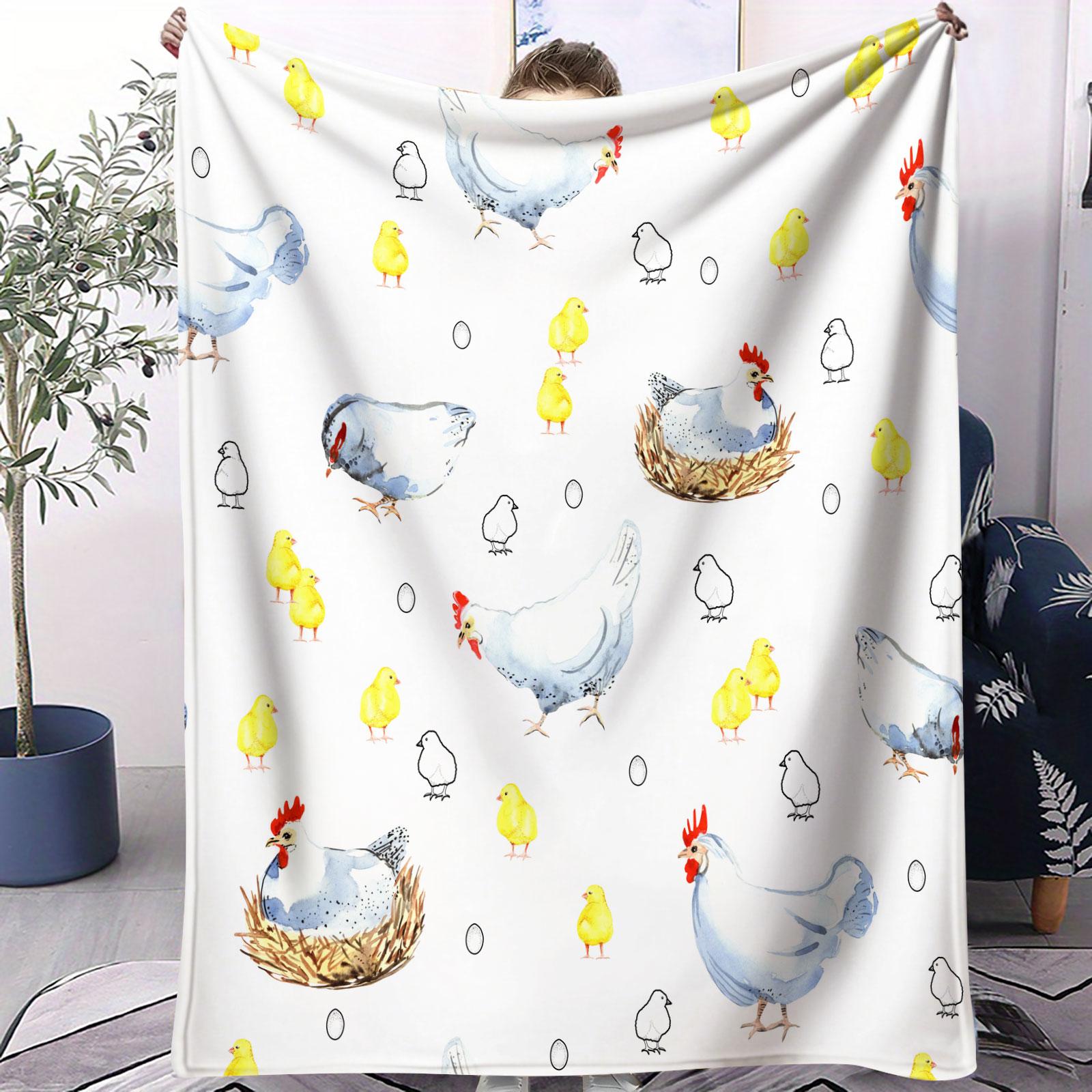 Painted Chicken Pattern Blanket, Suitable for All Seasons, Suitable for Beds, Sofas, Cars, Room Decorations, and Gifts, Suitable for Children and Adults, Decorative Giftable Blankets
