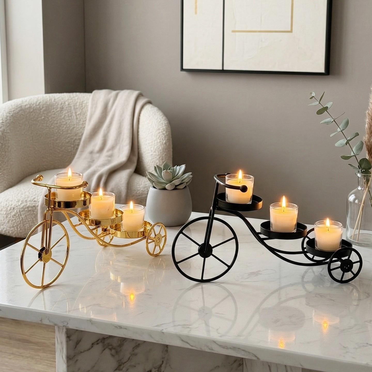 Elegant Three-Wheeled Metal Candle Holder, Vintage Iron Art Design, Romantic Dinner and Bedroom Decor, Ornamental Candle Accessories