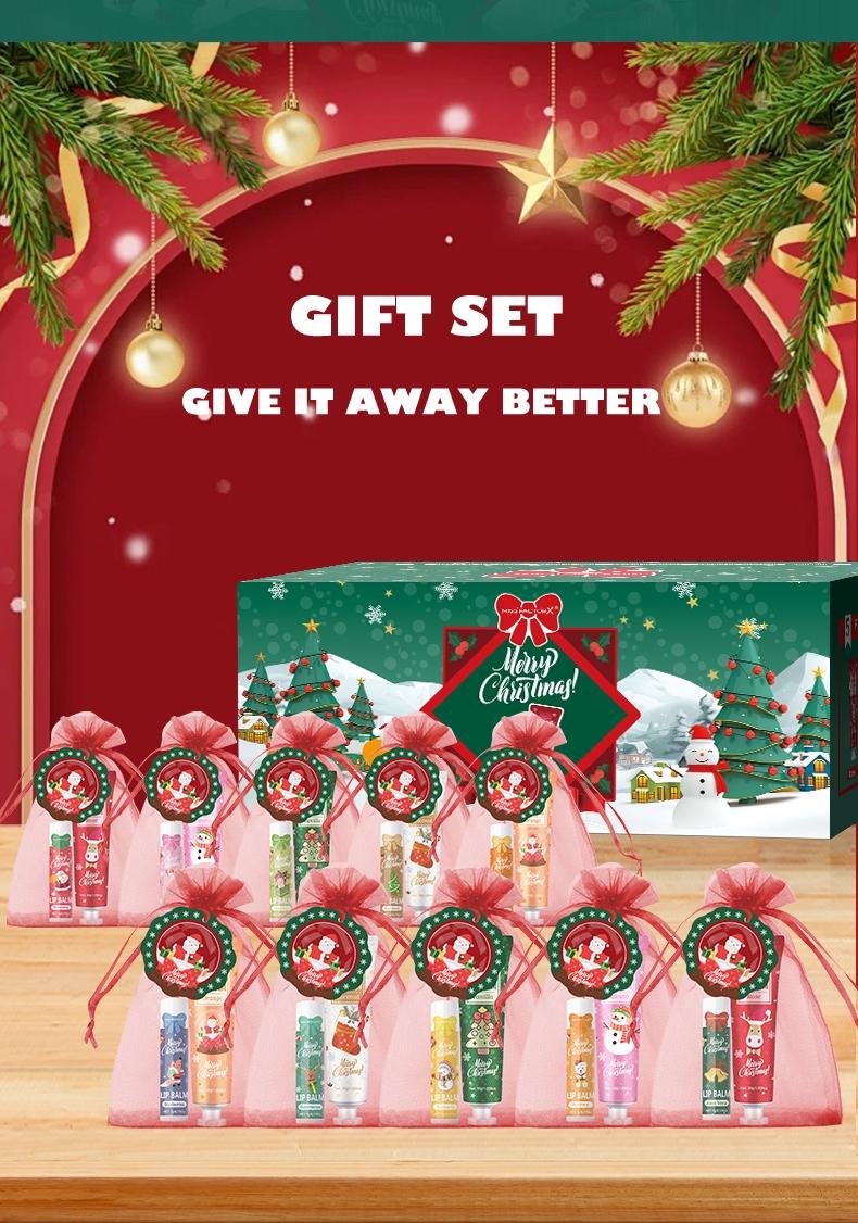 Christmas Gift Set Including Lip Balm, Hand Cream, Christmas Cards, Bags, Perfect for Holiday Gifts, New Year Parties, Decorations