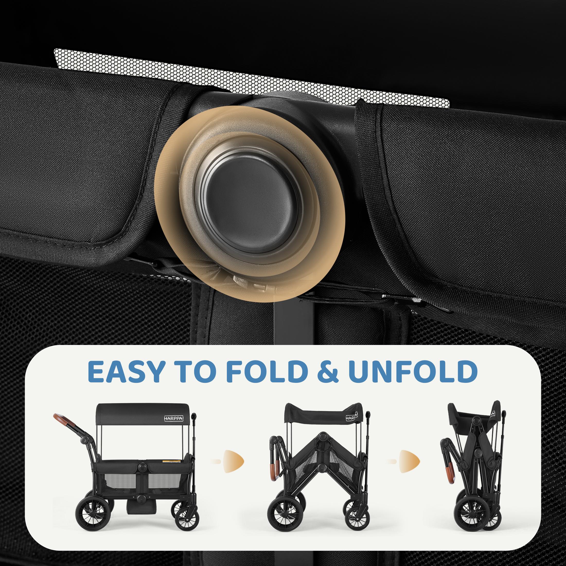 HARPPA Baby Stroller Wagon All-Terrain Wagon Stroller for 2 with Canopy, Strollers for Babies, Foldable 4-Seat, Wagon for Outdoor & Beach, Adjustable Push & Pull Handle, Footwell & Large Storage, Park & Camping Adventures, Travel System