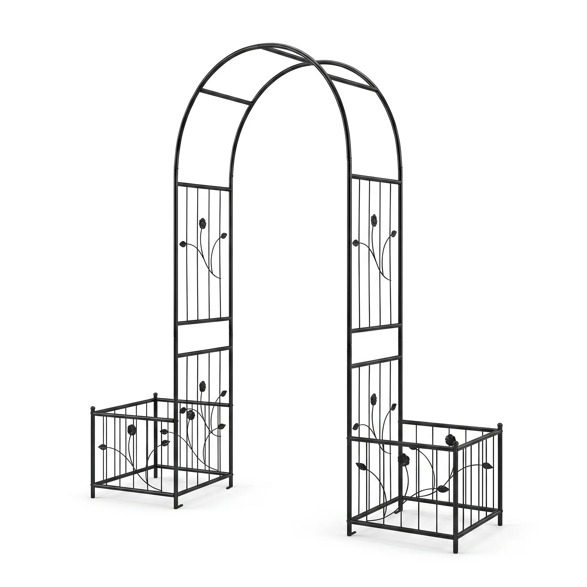 85" Garden Metal Arch Trellis with Planter Boxes for Climbing Plants, Roses & Vines, Rust-Resistant Galvanized Steel Arbor for Patio & Wedding