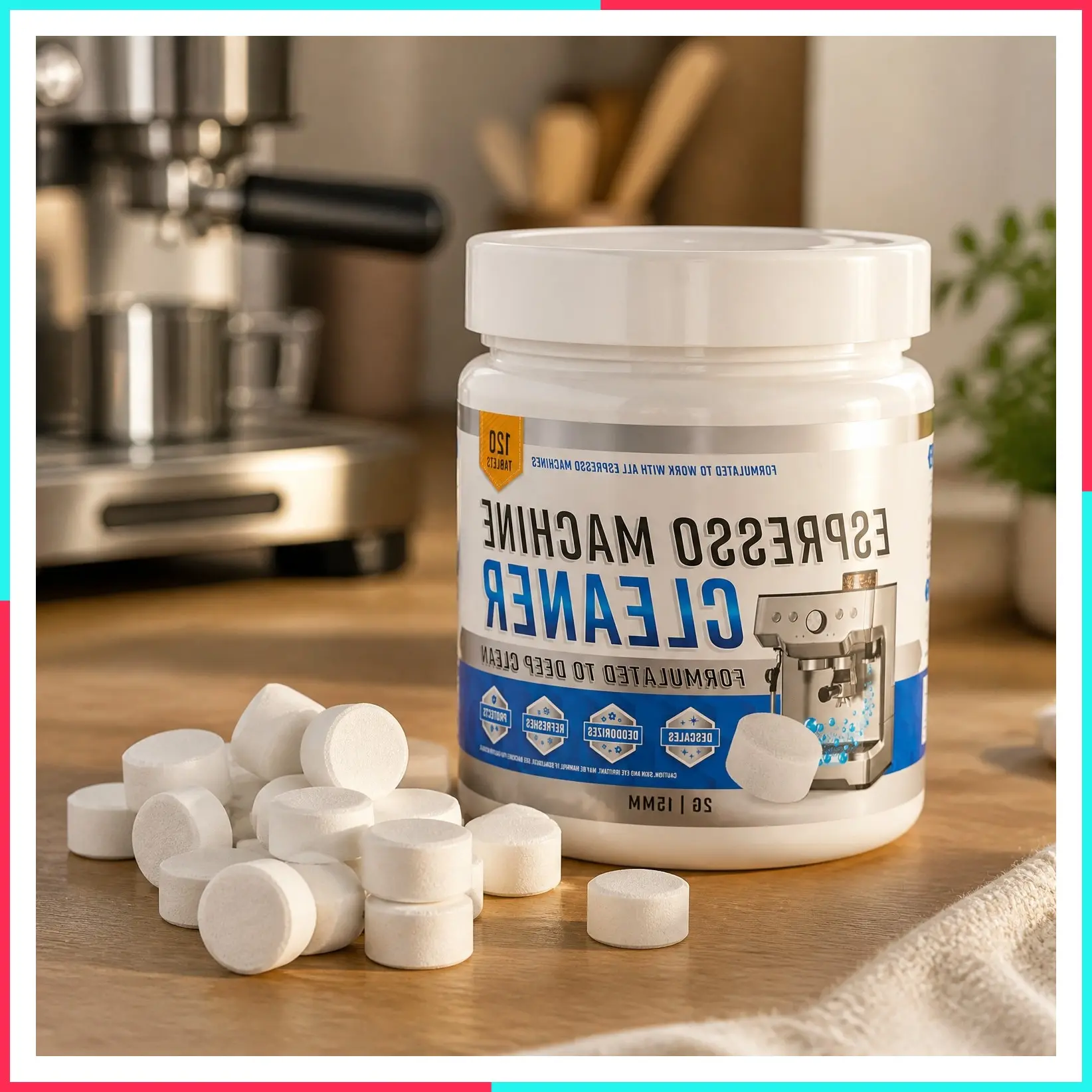 Espresso Machine Cleaning & Descaling Tablets - 120 Tabs | Compatible with Breville Barista Express, Gaggia, Delonghi, Jura, Philips | Backflush Oil Remover Cleaner