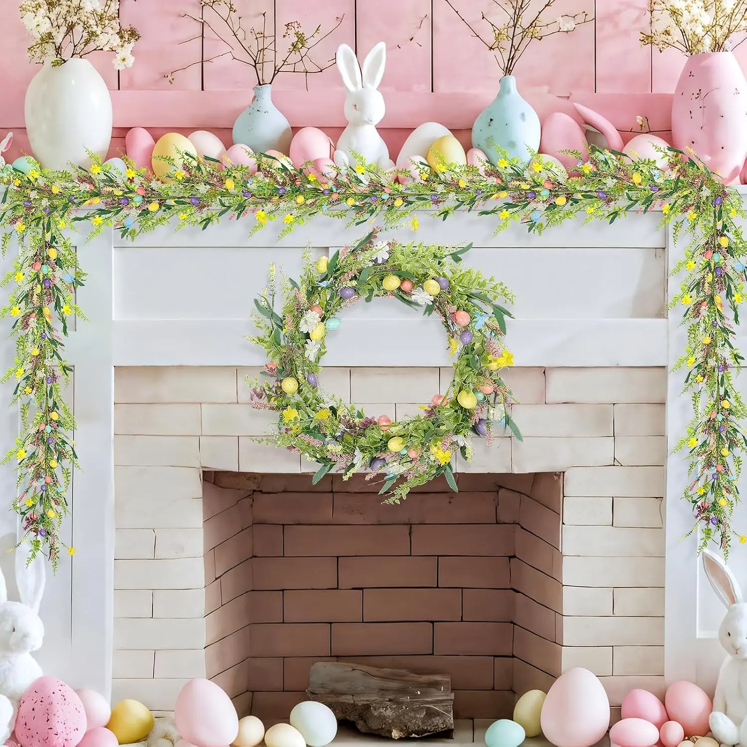 6.5 ft Easter Garland-Spring Garland Egg and  Berry Garland |  Rustic Spring Pastel Wreaths DIY Artificial Decorations Garland for  Indoor Outdoor Easter Mantel Decorations